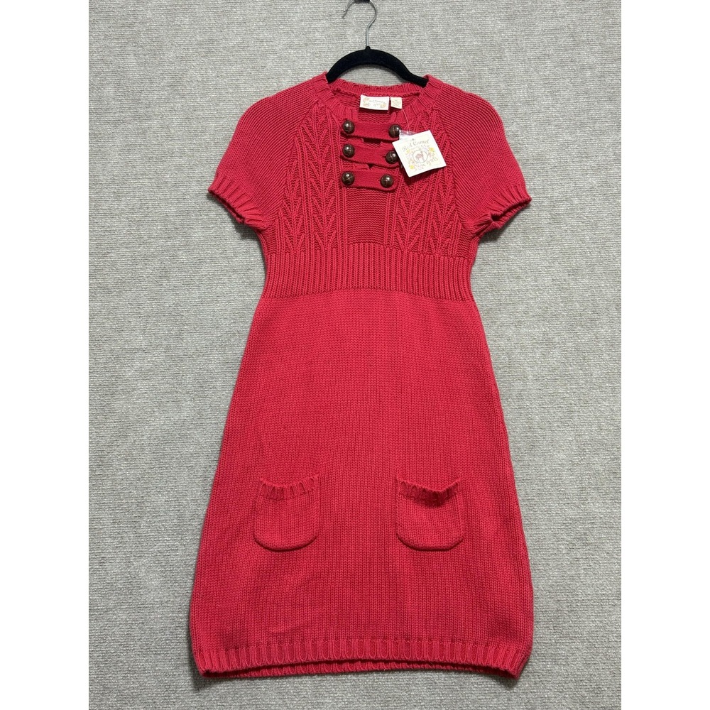Red Camel Dress‎ Girls XL Red Knit Short Sleeve Button Sweater Pockets New Tag